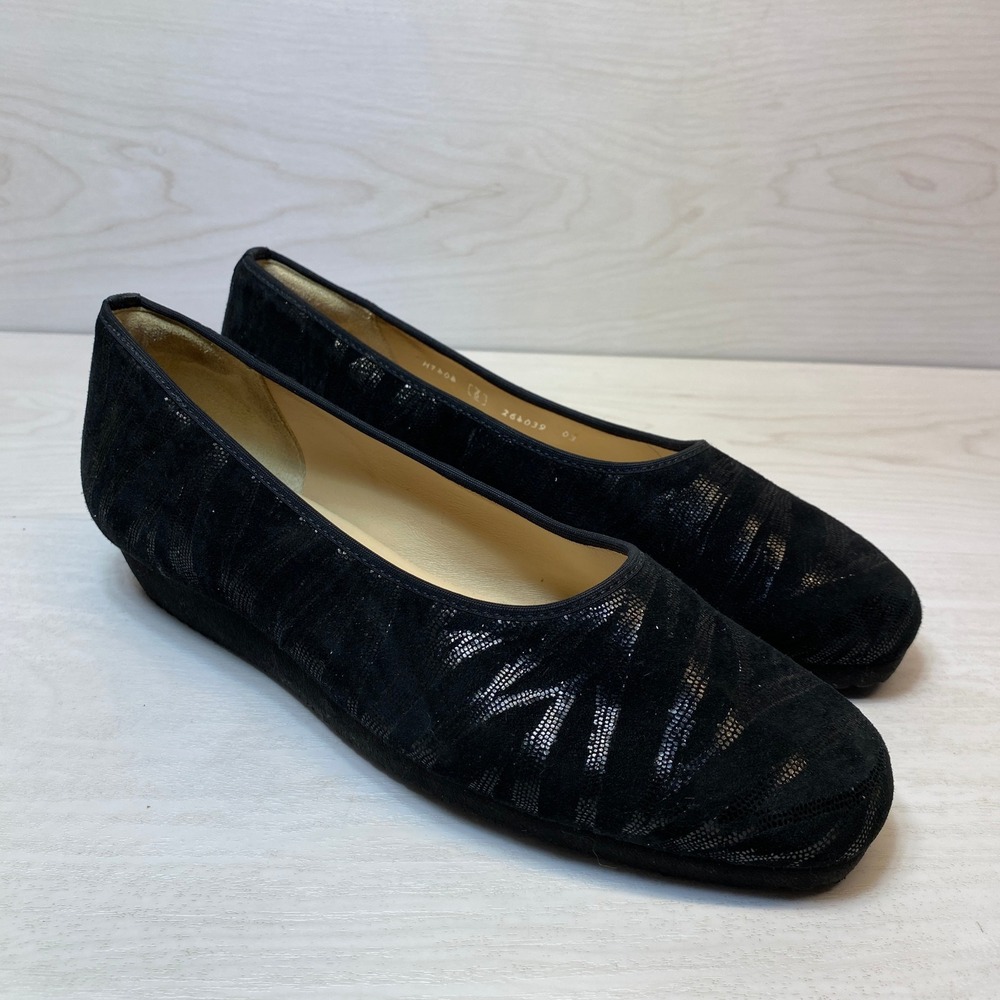 Hassia Womens 6 Sanremo-H Flats Suede Metallic Black Comfort Wedge Office Shoes